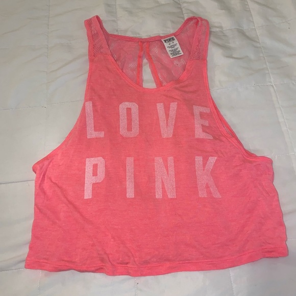 PINK Sheer Tank Top with Lace Back - Picture 1 of 3